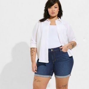 Torrid Lizzie White Cotton Textured Knit Button Up Long Sleeve Shirt Plus Size 6